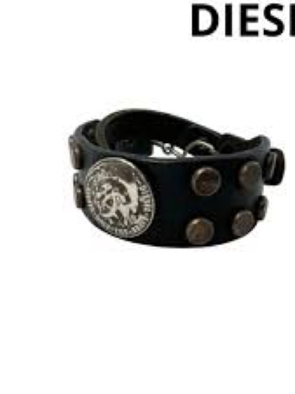 Diesel Black Leather Wrap Bracelet with Coin Medallion